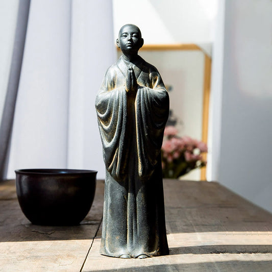 Mythstone Meditating Praying Monk Iron Powder Rust Cast Resin Statue Home Decoration