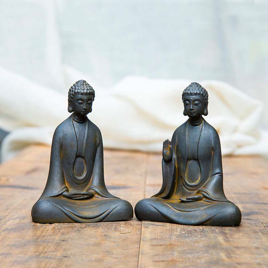 Mythstone Handmade Meditation Sakyamuni Buddha Iron Powder Rust Cast Resin Statue Decoration