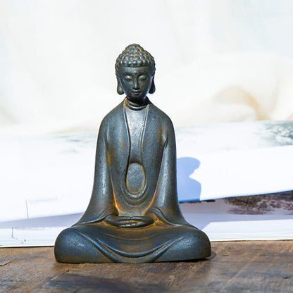 Estatua de resina fundida con óxido de hierro en polvo de Buda Sakyamuni meditador hecho a mano de Mythstone