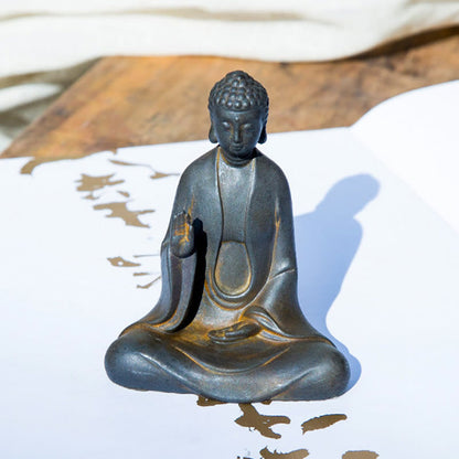 Estatua de resina fundida con óxido de hierro en polvo de Buda Sakyamuni meditador hecho a mano de Mythstone