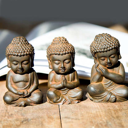 Mythstone Handmade Small Sakyamuni Buddha Iron Powder Rust Cast Resin Statue Decoration