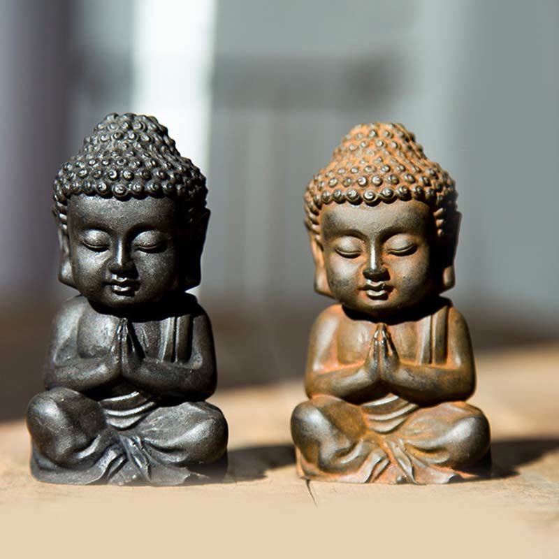 Mythstone Handmade Small Sakyamuni Buddha Iron Powder Rust Cast Resin Statue Decoration