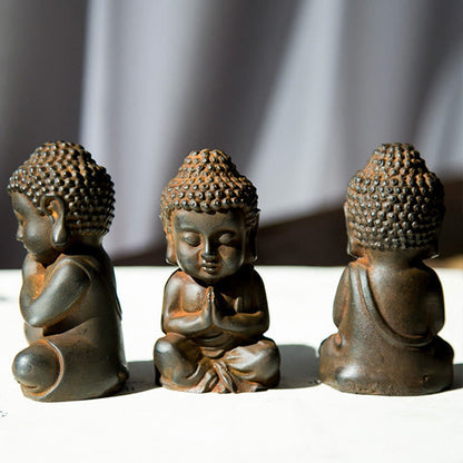 Mythstone Handmade Small Sakyamuni Buddha Iron Powder Rust Cast Resin Statue Decoration