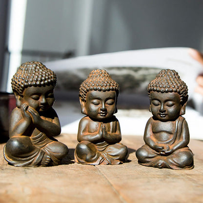 Mythstone Handmade Small Sakyamuni Buddha Iron Powder Rust Cast Resin Statue Decoration