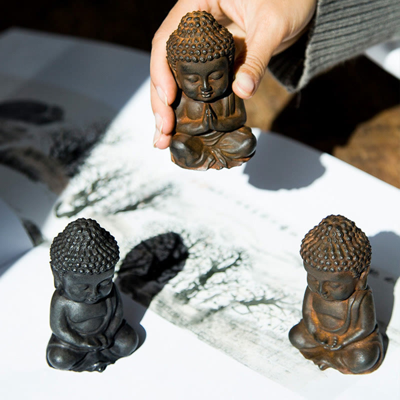 Mythstone Handmade Small Sakyamuni Buddha Iron Powder Rust Cast Resin Statue Decoration