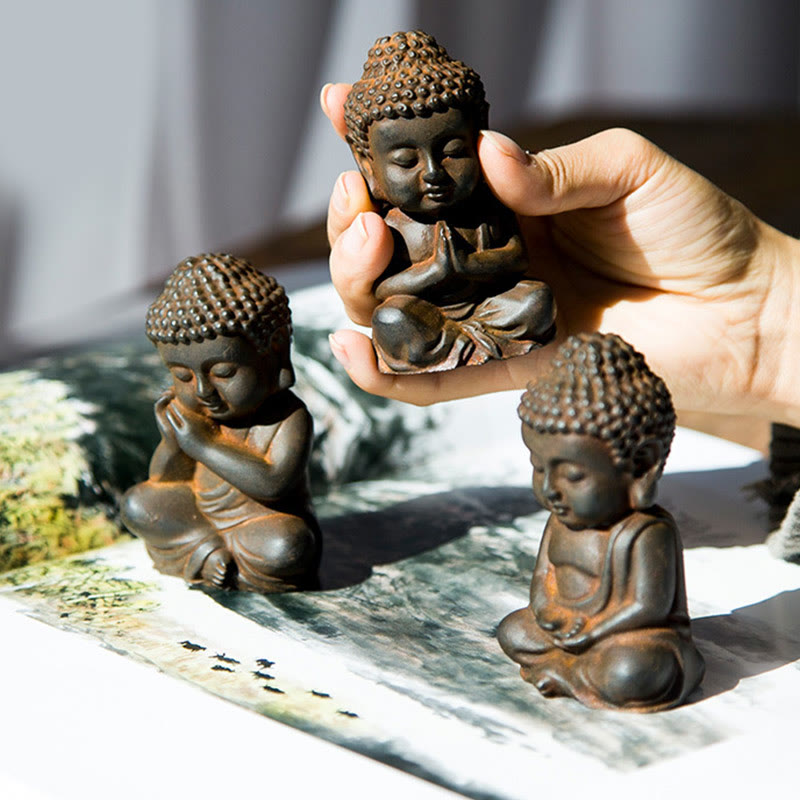 Mythstone Handmade Small Sakyamuni Buddha Iron Powder Rust Cast Resin Statue Decoration