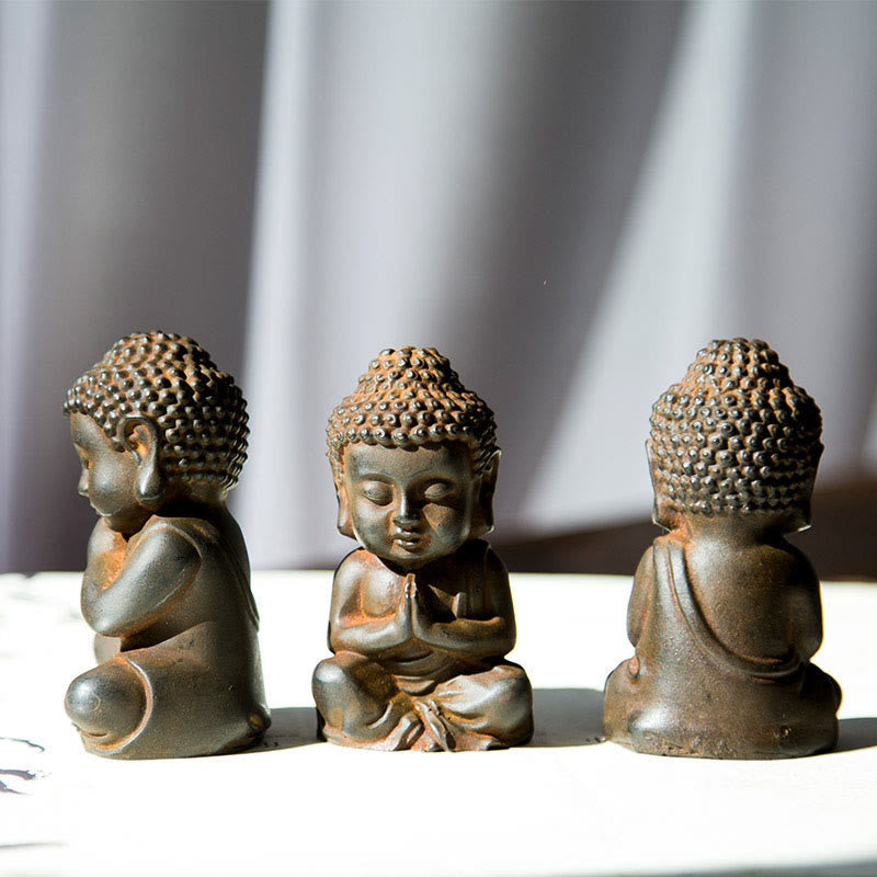 Mythstone Handmade Small Sakyamuni Buddha Iron Powder Rust Cast Resin Statue Decoration