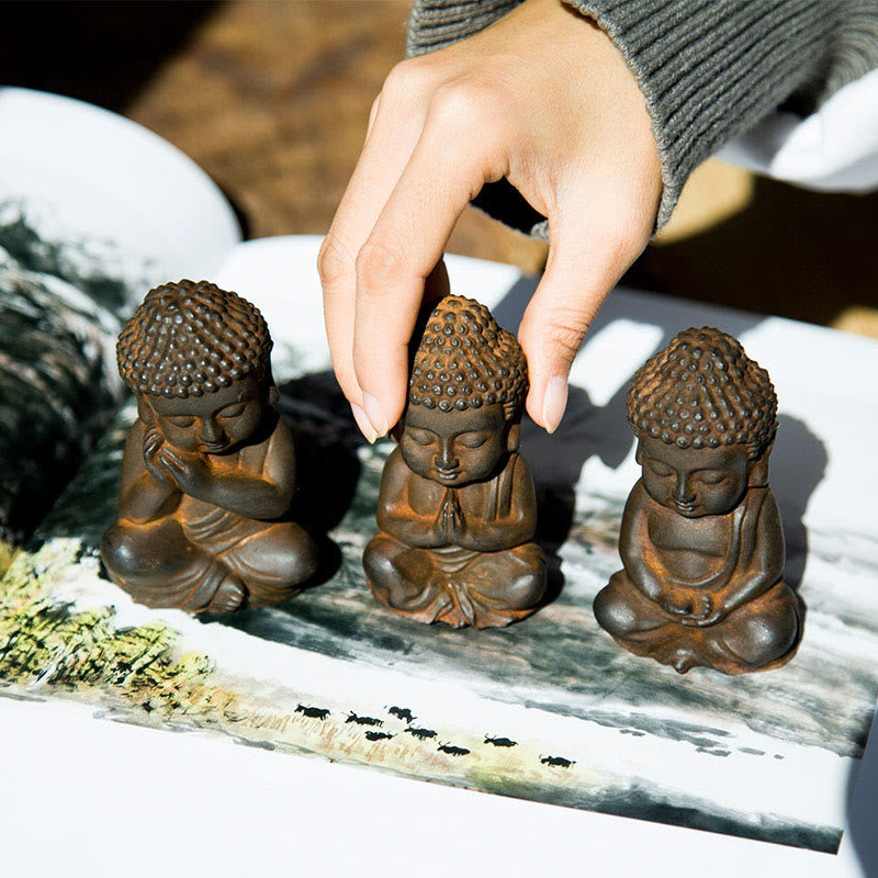 Mythstone Handmade Small Sakyamuni Buddha Iron Powder Rust Cast Resin Statue Decoration