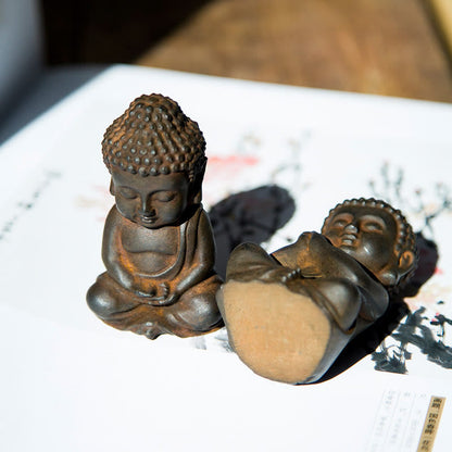 Mythstone Handmade Small Sakyamuni Buddha Iron Powder Rust Cast Resin Statue Decoration