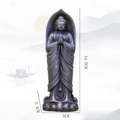 Estatua de resina fundida con óxido de hierro en polvo Namaste de Buda Sakyamuni hecha a mano de Mythstone