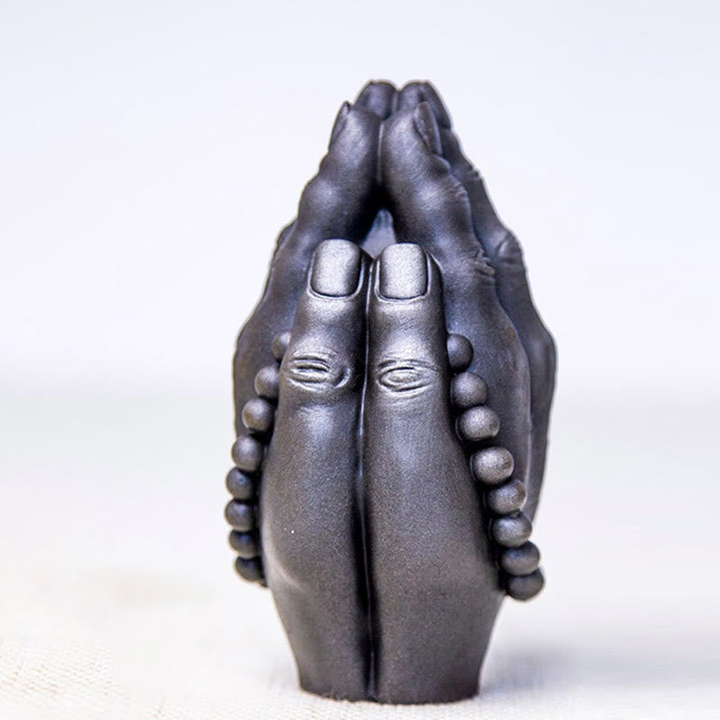 Mythstone Handmade Buddha Hand Namaste Iron Powder Rust Cast Resin Statue Decoration