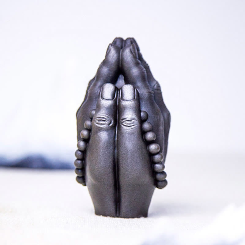 Mythstone Handmade Buddha Hand Namaste Iron Powder Rust Cast Resin Statue Decoration