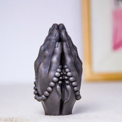 Mythstone Handmade Buddha Hand Namaste Iron Powder Rust Cast Resin Statue Decoration