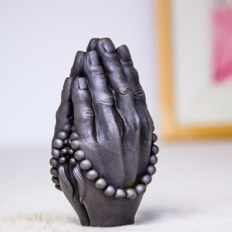 Mythstone Handmade Buddha Hand Namaste Iron Powder Rust Cast Resin Statue Decoration