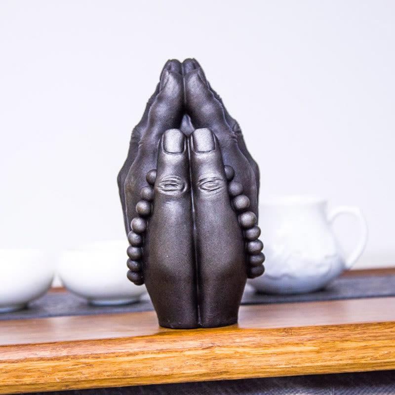 Mythstone Handmade Buddha Hand Namaste Iron Powder Rust Cast Resin Statue Decoration