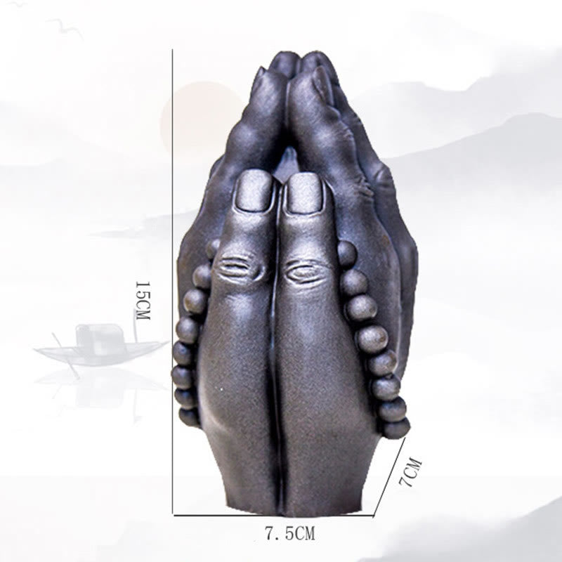 Mythstone Handmade Buddha Hand Namaste Iron Powder Rust Cast Resin Statue Decoration