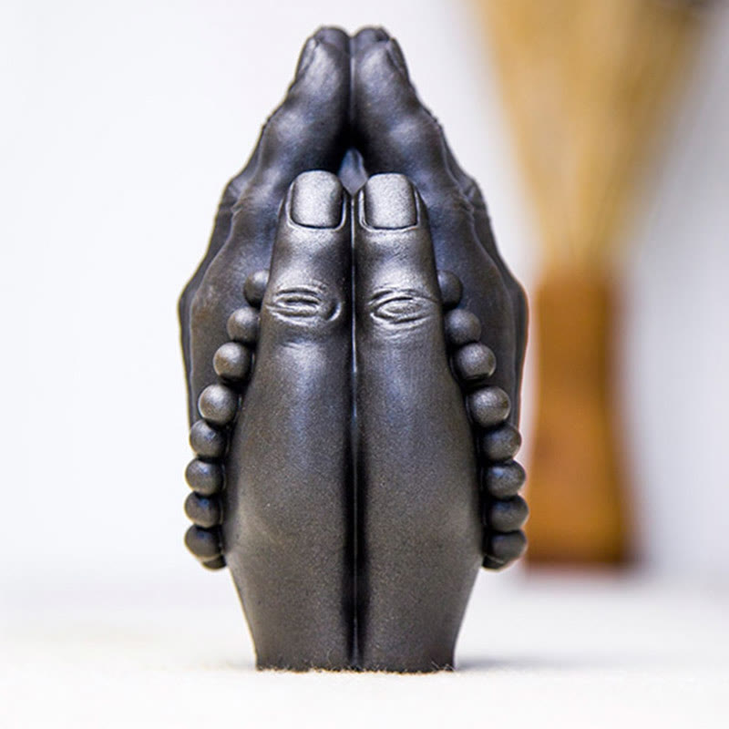 Mythstone Handmade Buddha Hand Namaste Iron Powder Rust Cast Resin Statue Decoration