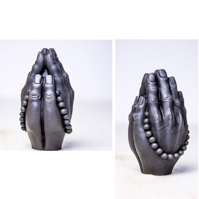 Mythstone Handmade Buddha Hand Namaste Iron Powder Rust Cast Resin Statue Decoration