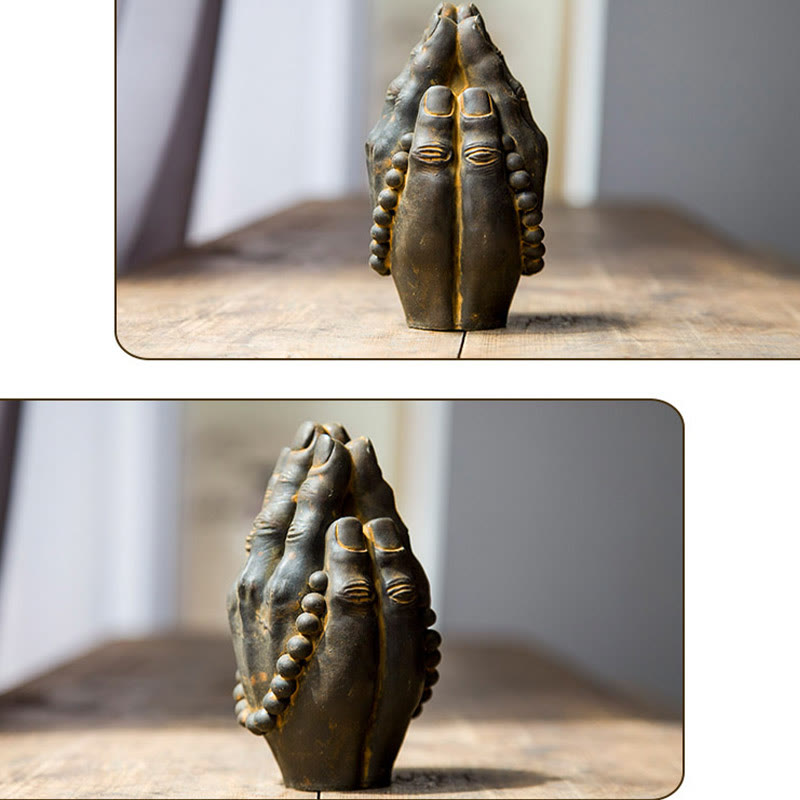 Mythstone Handmade Buddha Hand Namaste Iron Powder Rust Cast Resin Statue Decoration