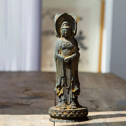 Mythstone Three-sided Kwan Yin Avalokitesvara Iron Powder Rust Cast Resin Statue Wealth Desk Decoration