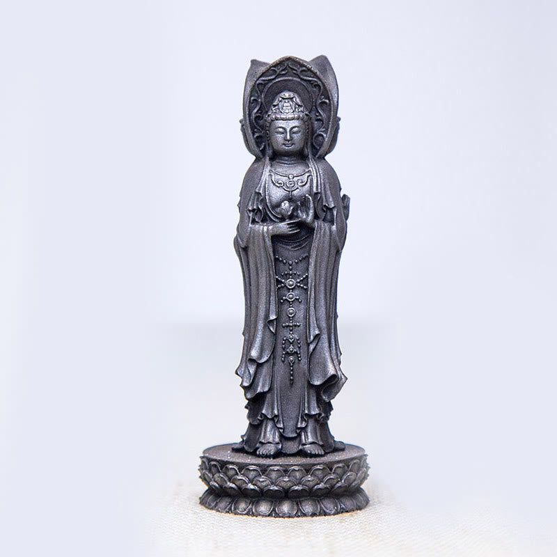 Mythstone Three-sided Kwan Yin Avalokitesvara Iron Powder Rust Cast Resin Statue Wealth Desk Decoration