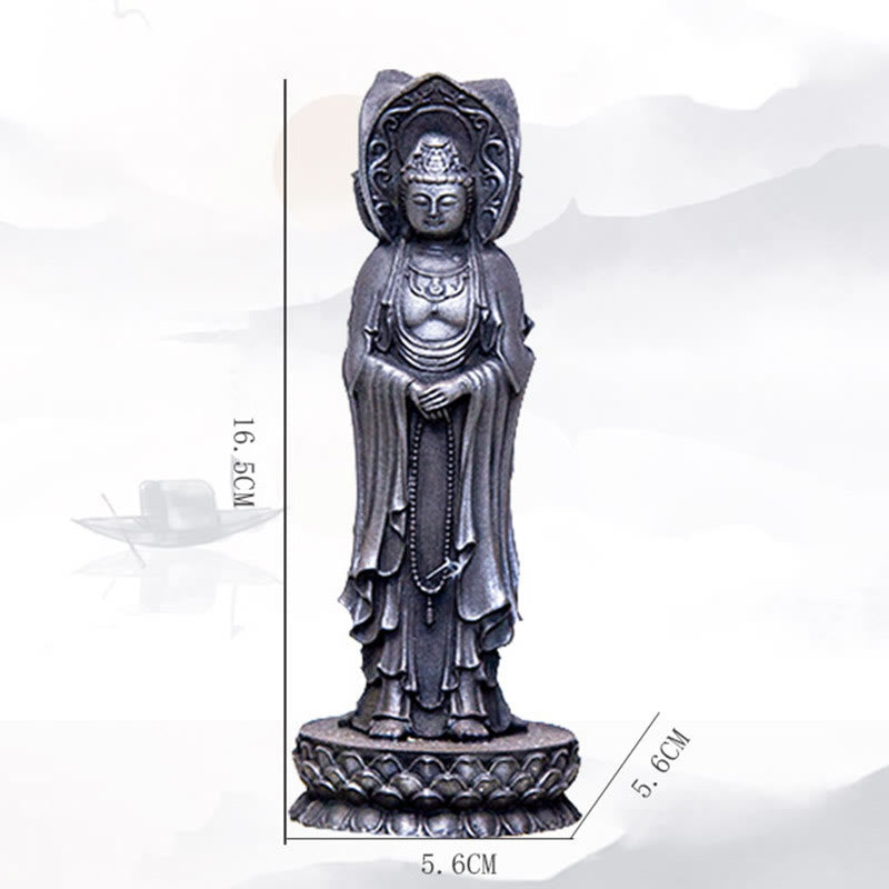 Mythstone Three-sided Kwan Yin Avalokitesvara Iron Powder Rust Cast Resin Statue Wealth Desk Decoration