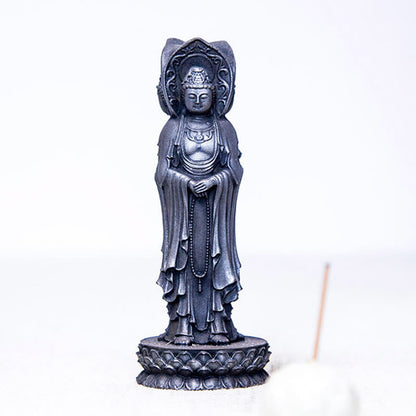 Mythstone Three-sided Kwan Yin Avalokitesvara Iron Powder Rust Cast Resin Statue Wealth Desk Decoration