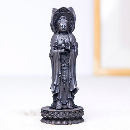 Mythstone Three-sided Kwan Yin Avalokitesvara Iron Powder Rust Cast Resin Statue Wealth Desk Decoration