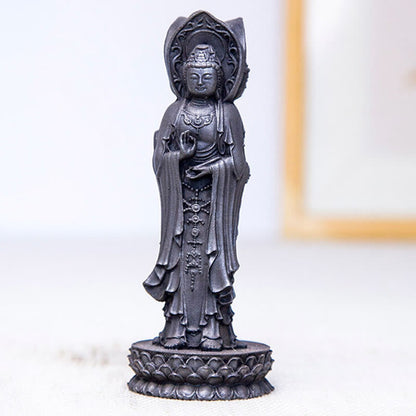 Mythstone Three-sided Kwan Yin Avalokitesvara Iron Powder Rust Cast Resin Statue Wealth Desk Decoration