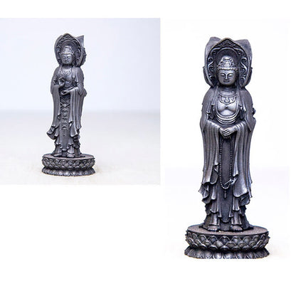 Mythstone Three-sided Kwan Yin Avalokitesvara Iron Powder Rust Cast Resin Statue Wealth Desk Decoration