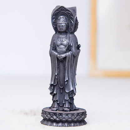 Mythstone Three-sided Kwan Yin Avalokitesvara Iron Powder Rust Cast Resin Statue Wealth Desk Decoration