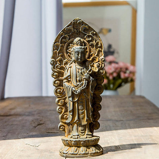 Mythstone Handmade Amitabha Guanyin Avalokitesvara Mahasthamaprapta Iron Powder Rust Cast Resin Statue Decoration