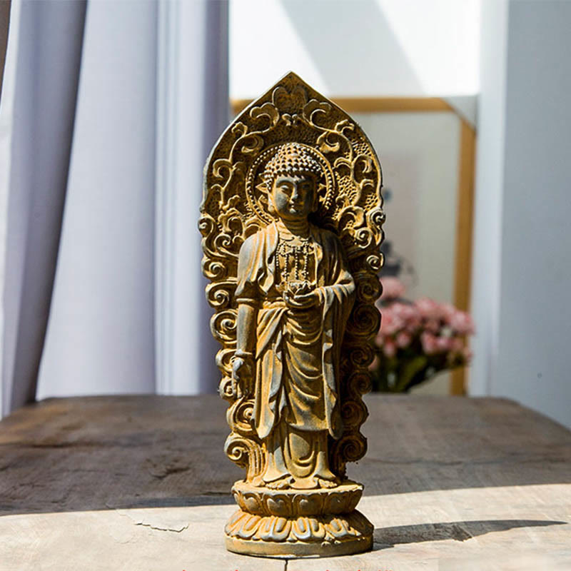 Mythstone Handmade Amitabha Guanyin Avalokitesvara Mahasthamaprapta Iron Powder Rust Cast Resin Statue Decoration