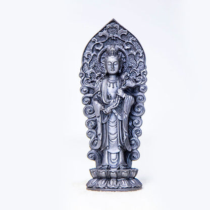 Mythstone Handmade Amitabha Guanyin Avalokitesvara Mahasthamaprapta Iron Powder Rust Cast Resin Statue Decoration