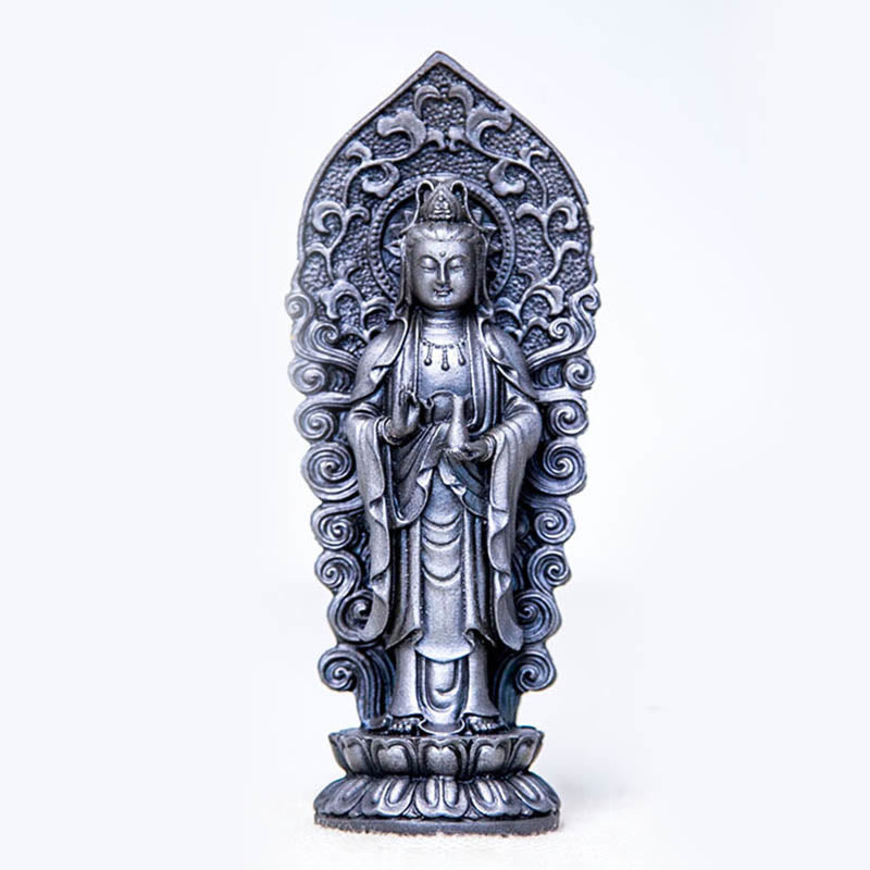 Mythstone Handmade Amitabha Guanyin Avalokitesvara Mahasthamaprapta Iron Powder Rust Cast Resin Statue Decoration