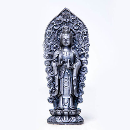 Mythstone Handmade Amitabha Guanyin Avalokitesvara Mahasthamaprapta Iron Powder Rust Cast Resin Statue Decoration