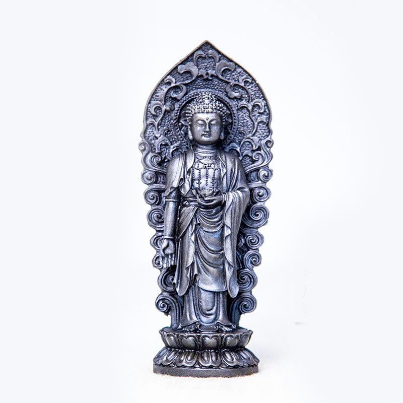 Mythstone Handmade Amitabha Guanyin Avalokitesvara Mahasthamaprapta Iron Powder Rust Cast Resin Statue Decoration