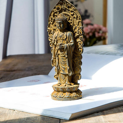 Mythstone Handmade Amitabha Guanyin Avalokitesvara Mahasthamaprapta Iron Powder Rust Cast Resin Statue Decoration