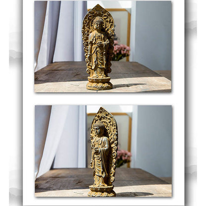 Mythstone Handmade Amitabha Guanyin Avalokitesvara Mahasthamaprapta Iron Powder Rust Cast Resin Statue Decoration