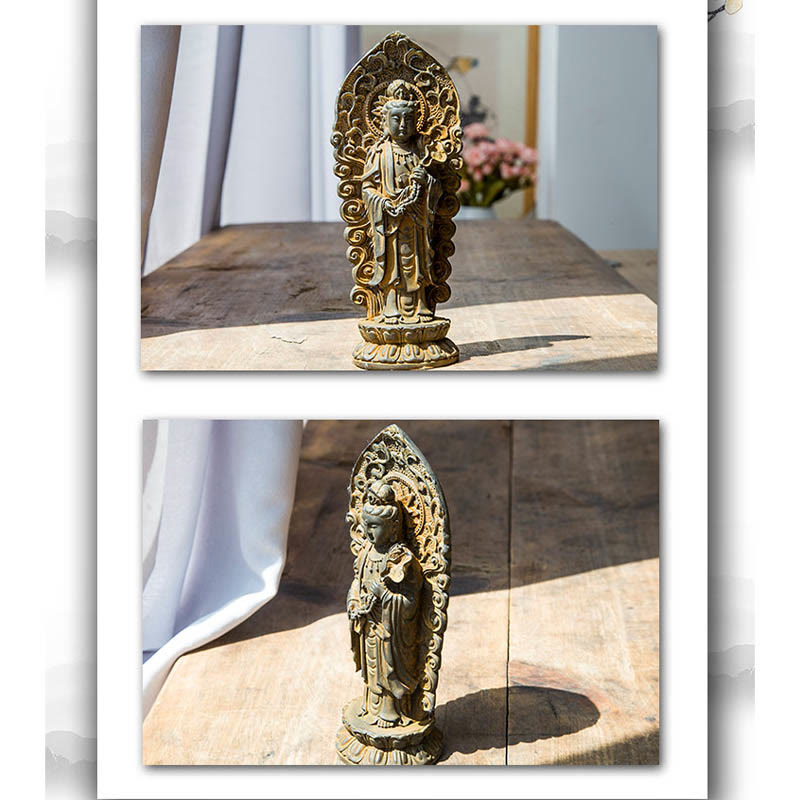 Mythstone Handmade Amitabha Guanyin Avalokitesvara Mahasthamaprapta Iron Powder Rust Cast Resin Statue Decoration