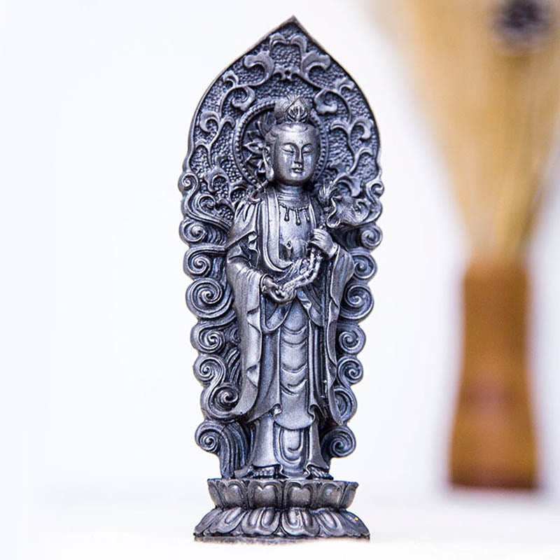 Mythstone Handmade Amitabha Guanyin Avalokitesvara Mahasthamaprapta Iron Powder Rust Cast Resin Statue Decoration