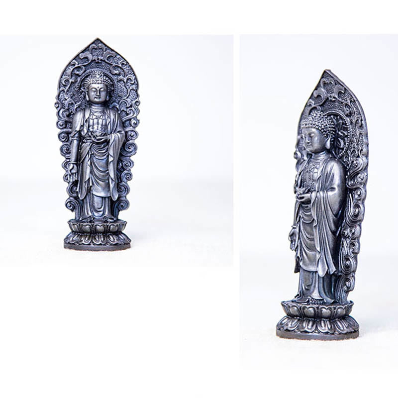 Mythstone Handmade Amitabha Guanyin Avalokitesvara Mahasthamaprapta Iron Powder Rust Cast Resin Statue Decoration