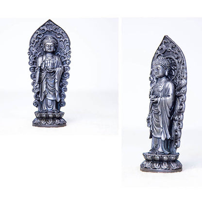 Mythstone Handmade Amitabha Guanyin Avalokitesvara Mahasthamaprapta Iron Powder Rust Cast Resin Statue Decoration