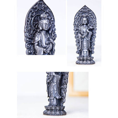 Mythstone Handmade Amitabha Guanyin Avalokitesvara Mahasthamaprapta Iron Powder Rust Cast Resin Statue Decoration