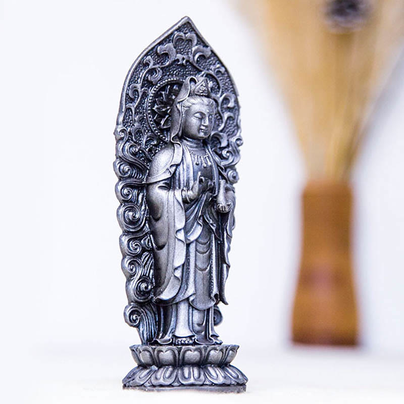 Mythstone Handmade Amitabha Guanyin Avalokitesvara Mahasthamaprapta Iron Powder Rust Cast Resin Statue Decoration