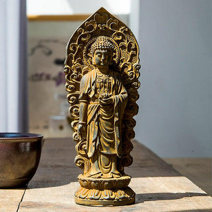 Mythstone Handmade Amitabha Guanyin Avalokitesvara Mahasthamaprapta Iron Powder Rust Cast Resin Statue Decoration