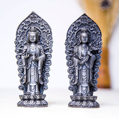 Mythstone Handmade Amitabha Guanyin Avalokitesvara Mahasthamaprapta Iron Powder Rust Cast Resin Statue Decoration