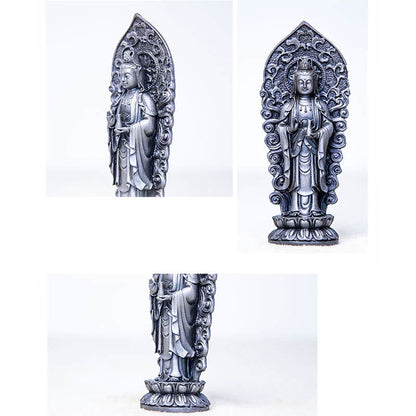 Mythstone Handmade Amitabha Guanyin Avalokitesvara Mahasthamaprapta Iron Powder Rust Cast Resin Statue Decoration