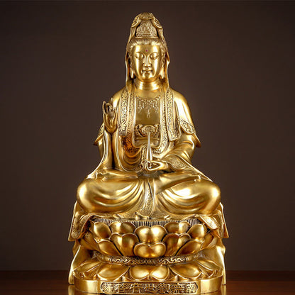 Mythstone Kwan Yin Avalokitesvara Wealth Brass Copper Statue Home Desk Decoration