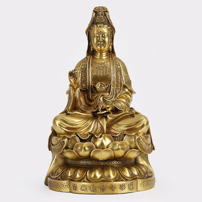 Mythstone Kwan Yin Avalokitesvara Wealth Brass Copper Statue Home Desk Decoration